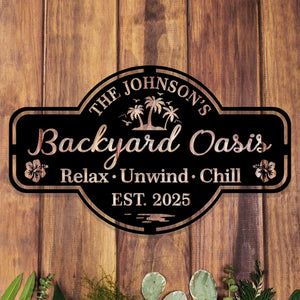 Personalized Backyard Oasis Metal Sign,Custom Family Name Sign,Outdoor Wall Decor,Custom Backyard Yard Sign Patio Decor,Father's Day Gift