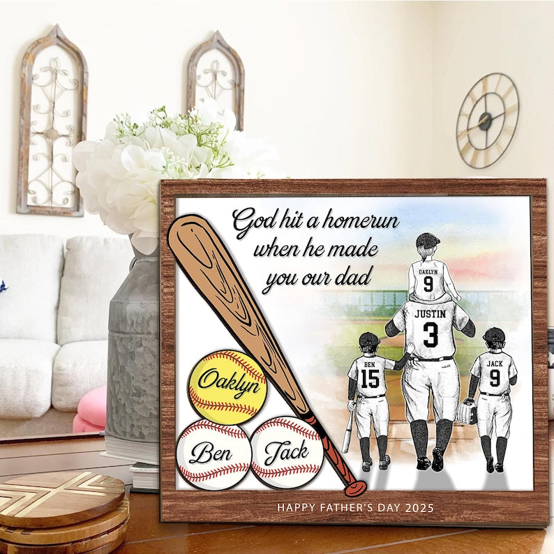 Personalized Sport Dad Sign, Custom Baseball Dad Gift From Kids, Softball Dad Gift, Father's Day Gift, Gift For Dad, Gift For Husband