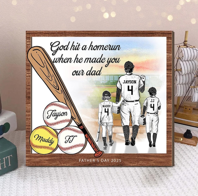 Personalized Sport Dad Sign, Custom Baseball Dad Gift From Kids, Softball Dad Gift, Father's Day Gift, Gift For Dad, Gift For Husband
