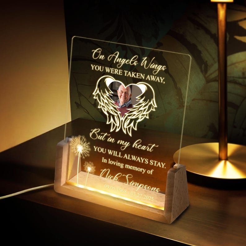 Personalized Picture Frame Memorial Night Light, Custom Photo LED Light, In Loving Memory Table Lamps, Loss of Loved One, Loss Sympathy Gift