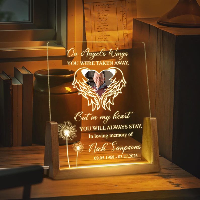 Personalized Picture Frame Memorial Night Light, Custom Photo LED Light, In Loving Memory Table Lamps, Loss of Loved One, Loss Sympathy Gift