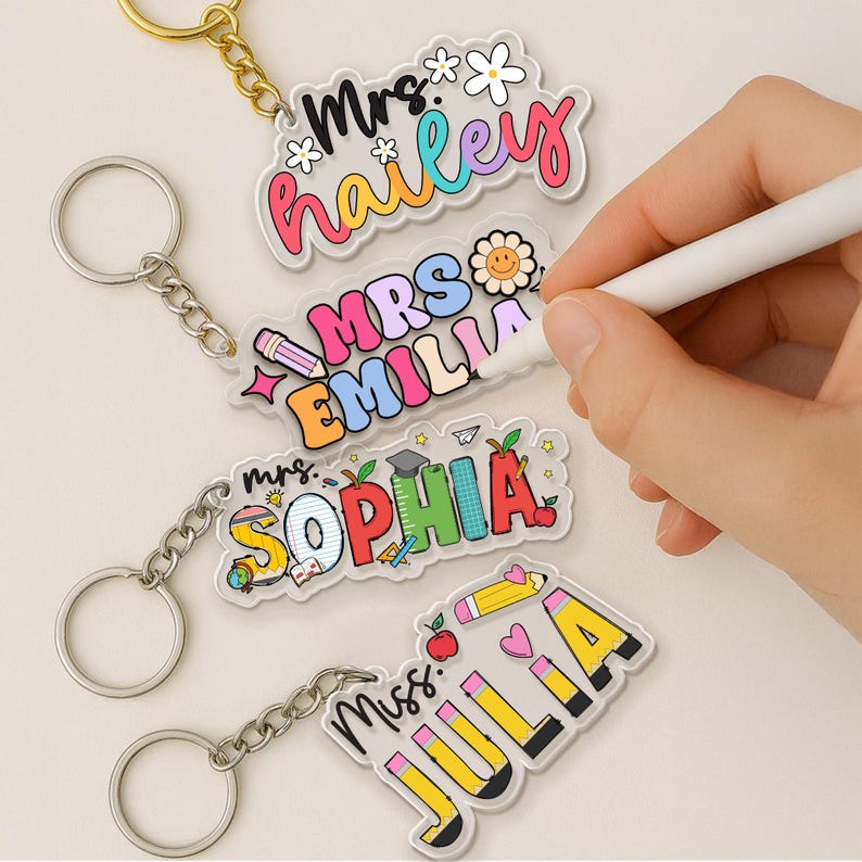 Teacher Appreciation Gifts, Custom Pencil Alphabet Teacher Keychain, Custom Backpack Teacher Name Tag, Teacher Gift