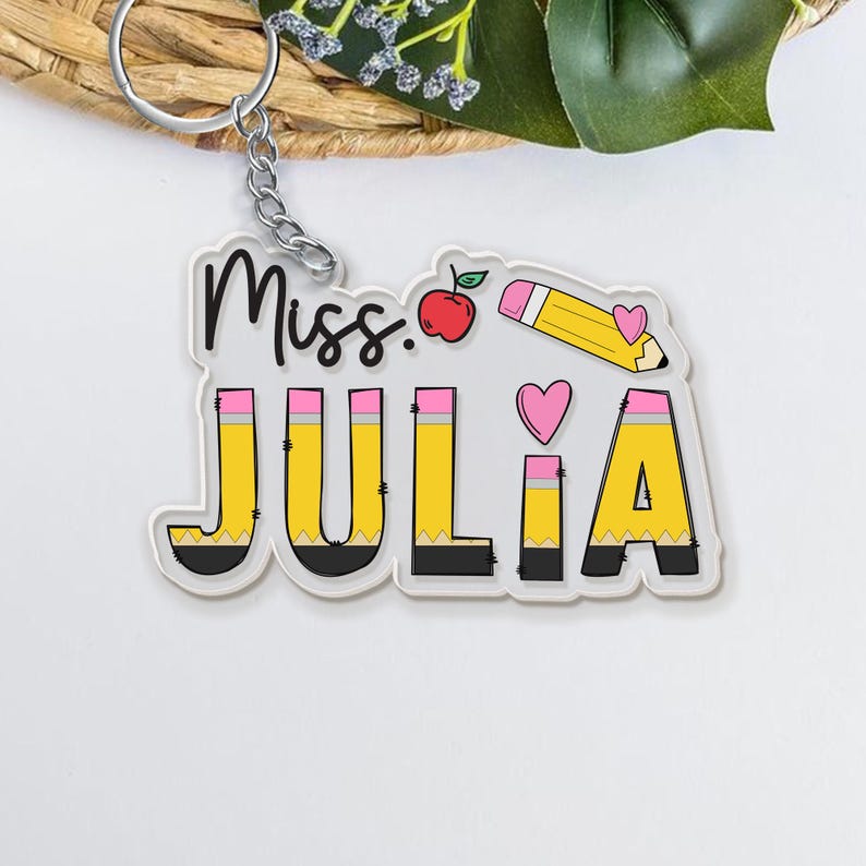 Teacher Appreciation Gifts, Custom Pencil Alphabet Teacher Keychain, Custom Backpack Teacher Name Tag, Teacher Gift