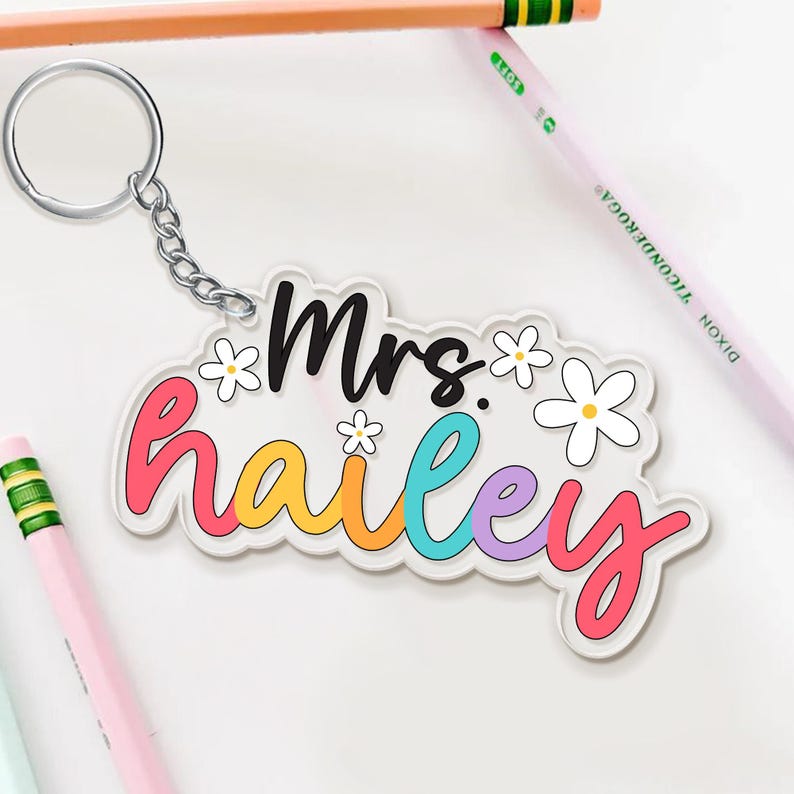 Teacher Appreciation Gifts, Custom Pencil Alphabet Teacher Keychain, Custom Backpack Teacher Name Tag, Teacher Gift
