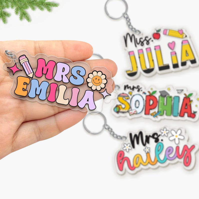 Teacher Appreciation Gifts, Custom Pencil Alphabet Teacher Keychain, Custom Backpack Teacher Name Tag, Teacher Gift