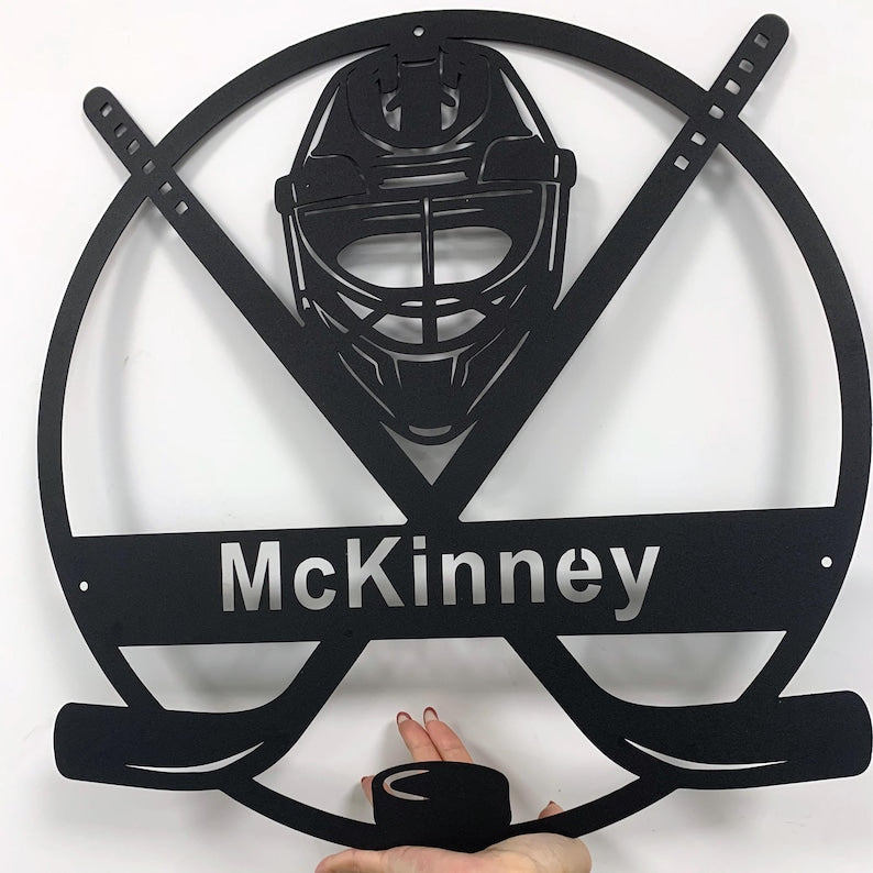 Custom Metal Ice Hockey Name Sign, Personalised Player Stick Wall Art With LED, Hockey Gifts For Kid Boy Girl, Hockey Wall Decor, Door Sign