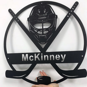 Custom Metal Ice Hockey Name Sign, Personalised Player Stick Wall Art With LED, Hockey Gifts For Kid Boy Girl, Hockey Wall Decor, Door Sign