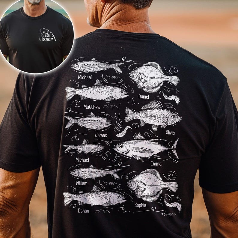 Reel Cool Papa Grandpa, Personalized Fishing T-Shirt, Fishing Lover Grandpa Shirt, Fishing Gift for Grandad, Father's Day Gift for Grandpa