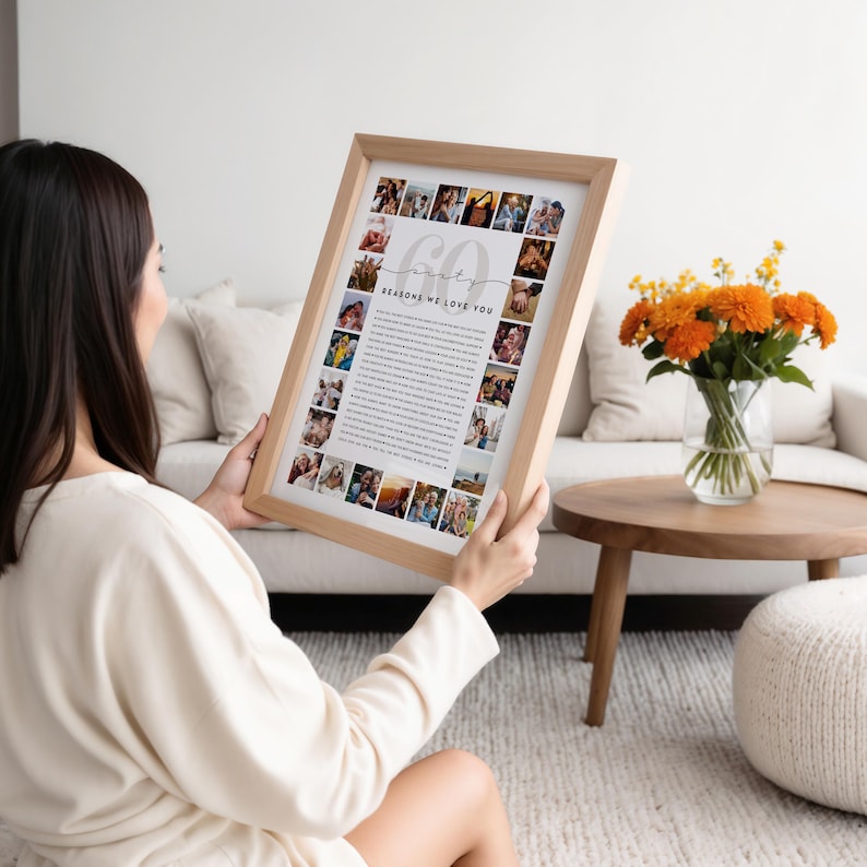 60 Reasons We Love You Custom Photo Collage | Why I Love You Picture Collage | Gift for Friend's 60th Birthday | 60 Year Anniversary Gift