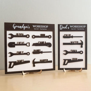 Modern Dad & Grandpa Workshop Sign, Personalized Wooden Garage Decor, Father's Day Gift