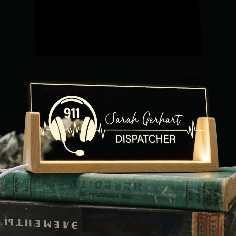 Custom Desk Name Plate For Dispatcher, 911 Dispatcher Gift, Emergency First Responder Gift, Acrylic Nameplate, Graduation gift, Desk Decor