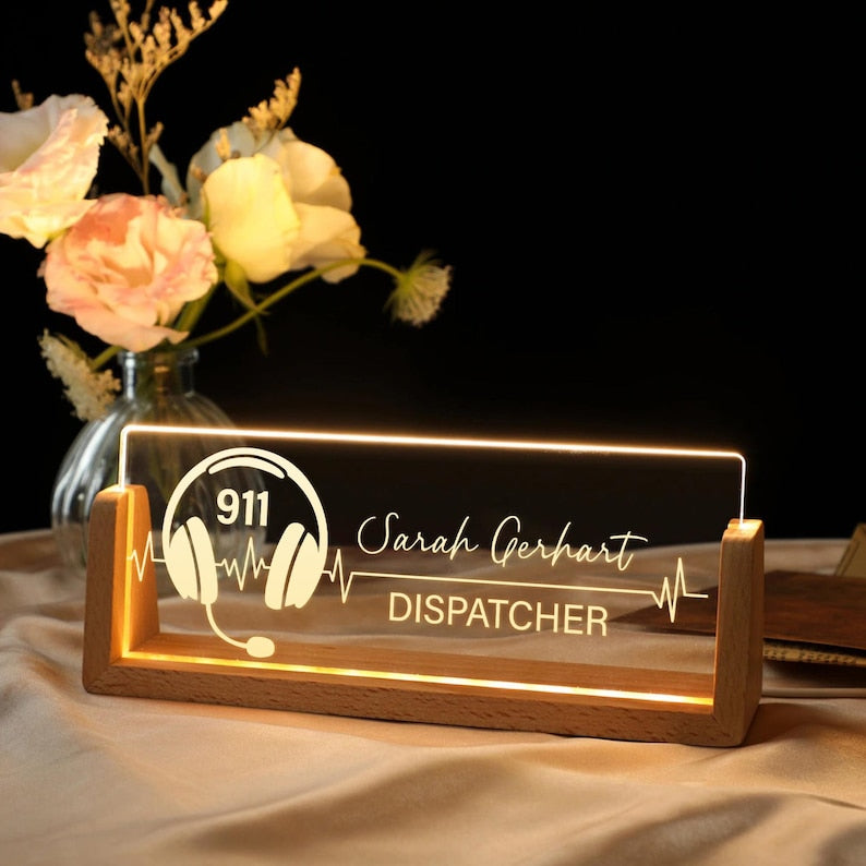 Custom Desk Name Plate For Dispatcher, 911 Dispatcher Gift, Emergency First Responder Gift, Acrylic Nameplate, Graduation gift, Desk Decor