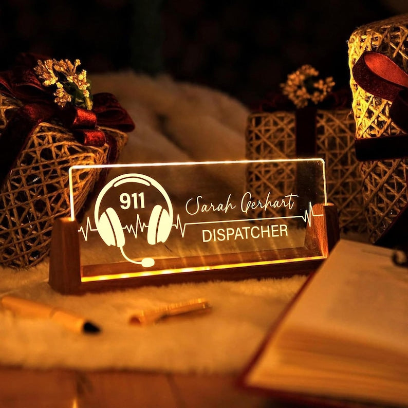 Custom Desk Name Plate For Dispatcher, 911 Dispatcher Gift, Emergency First Responder Gift, Acrylic Nameplate, Graduation gift, Desk Decor