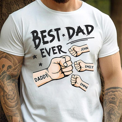 Personalized Dad Raised Fist Bump Shirt, Best Dad Ever American Flag Shirt, Custom Fathers Day Shirt With Kids Names, Fathers Day Gift