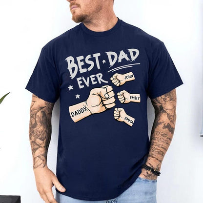 Personalized Dad Raised Fist Bump Shirt, Best Dad Ever American Flag Shirt, Custom Fathers Day Shirt With Kids Names, Fathers Day Gift