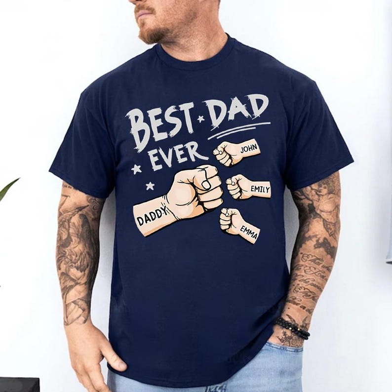 Personalized Dad Raised Fist Bump Shirt, Best Dad Ever American Flag Shirt, Custom Fathers Day Shirt With Kids Names, Fathers Day Gift
