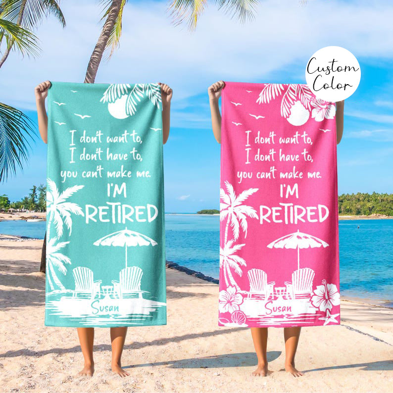 Retirement Gift, Beach Towel, Retirement Trip, Retired And Relaxed, Retirement Party, Tropical Towel, Gift For Retiree, Funny Retirement