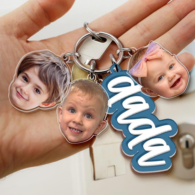 Custom Grandma Keychain With Kids Face Charm, Personalized Mother's Day Gift For Grandma, Nana Keychain Gift From Grandkids, Gift For Mom,