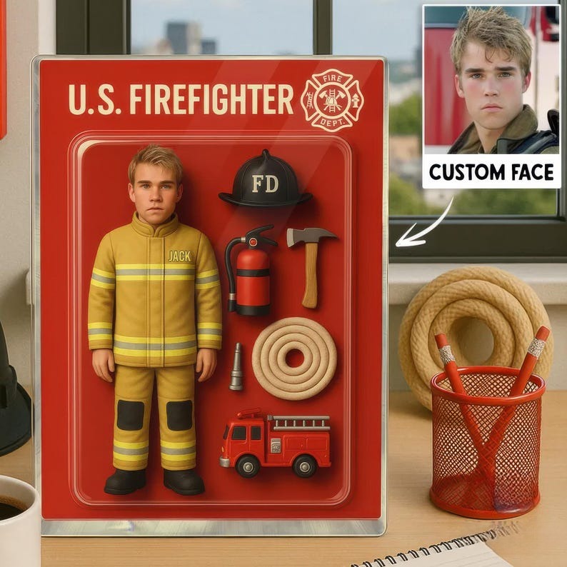 Custom Firefighter Figurine, Personalized Acrylic Block Gift