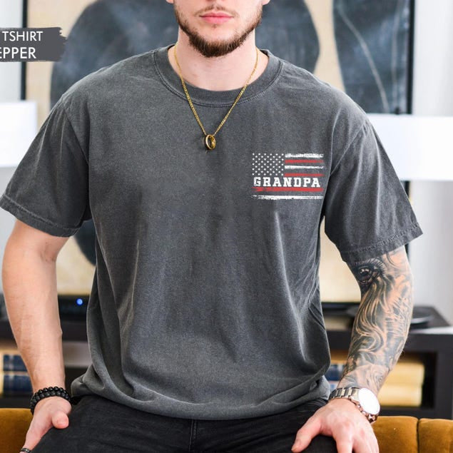 Personalized Grandpa Shirt, Custom Papa Shirt with Kids Name, Fathers Day Gift for Grandpa from Grandkids, Grandpa Flag Shirt, New Papa Gift