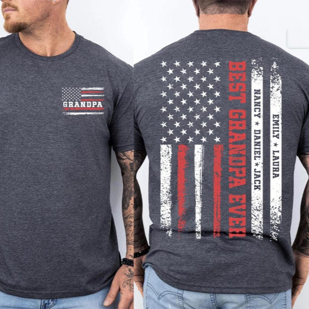 Personalized Grandpa Shirt, Custom Papa Shirt with Kids Name, Fathers Day Gift for Grandpa from Grandkids, Grandpa Flag Shirt, New Papa Gift