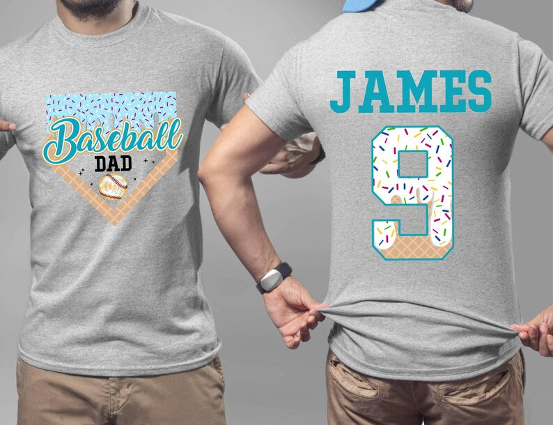 Custom Baseball Drip Dad Shirt, Team Dad T-Shirt,Personalized Ice Cream Drip Tee, Father's Day Gift,With Name & Number Jersey Dad Tball tee