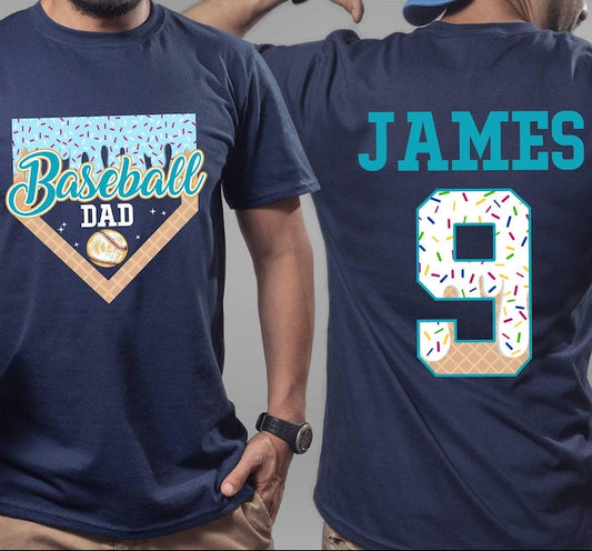 Custom Baseball Drip Dad Shirt, Team Dad T-Shirt,Personalized Ice Cream Drip Tee, Father's Day Gift,With Name & Number Jersey Dad Tball tee