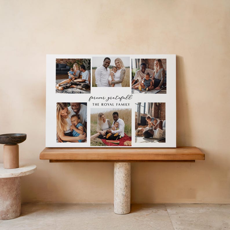 Custom Family Photo Collage Canvas, Custom Family Picture Frame, Personalized Canvas Engagement Wall Art Gift, Anniversary Gift for Parents