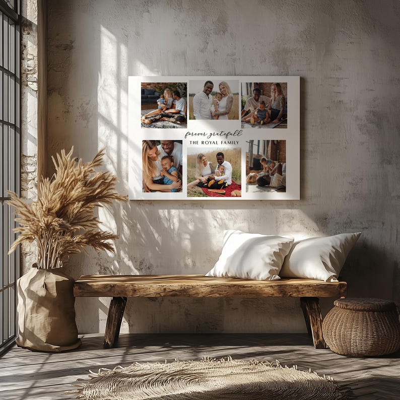 Custom Family Photo Collage Canvas, Custom Family Picture Frame, Personalized Canvas Engagement Wall Art Gift, Anniversary Gift for Parents