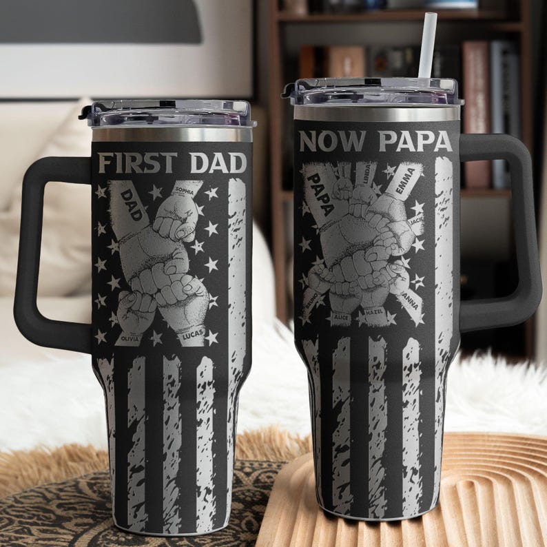 Custom First Dad Now Grandpa Tumbler, Personalized Dad and Kids Fist Bump With Name 40oz Tumbler, Father's Day Gift, Dad Gift, Grandpa Gift