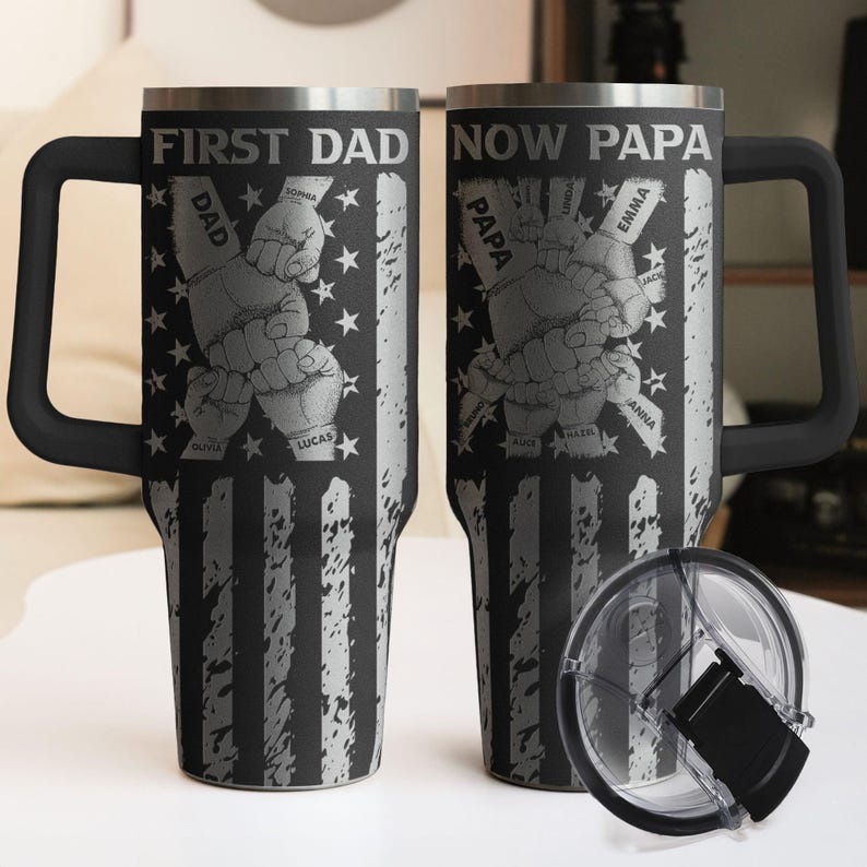 Custom First Dad Now Grandpa Tumbler, Personalized Dad and Kids Fist Bump With Name 40oz Tumbler, Father's Day Gift, Dad Gift, Grandpa Gift
