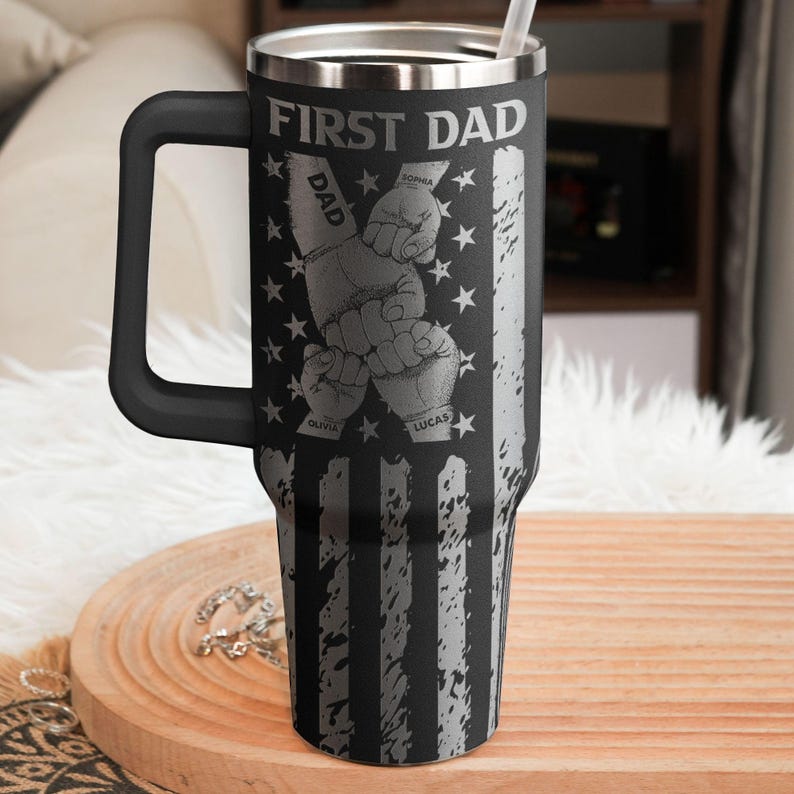 Custom First Dad Now Grandpa Tumbler, Personalized Dad and Kids Fist Bump With Name 40oz Tumbler, Father's Day Gift, Dad Gift, Grandpa Gift