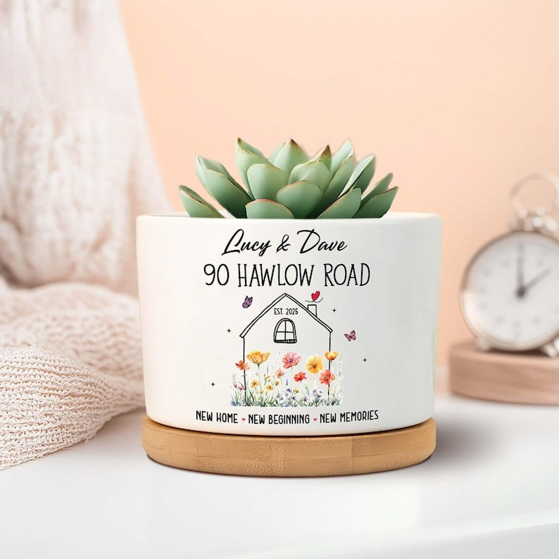 Personalized New Home Plant Pot, Custom Housewarming Gift, New Home Gift for Couples, Engagement Gifts, New Homeowner Gifts, Realtor Gifts