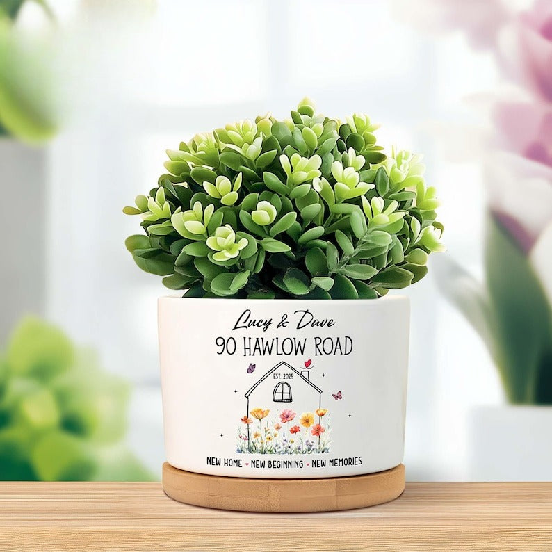 Personalized New Home Plant Pot, Custom Housewarming Gift, New Home Gift for Couples, Engagement Gifts, New Homeowner Gifts, Realtor Gifts