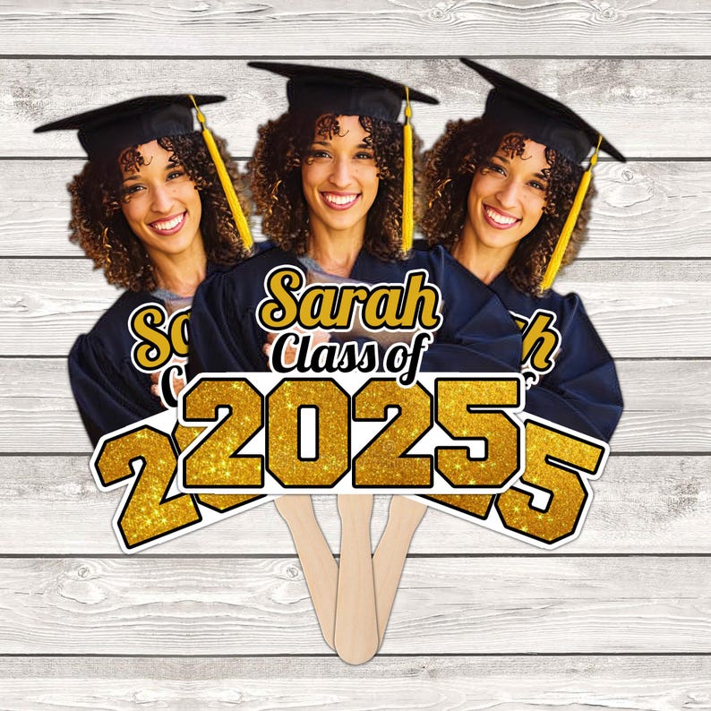 Custom Graduation Fans, Face Fans With Wooden Handle, Graduation Head, Grad Face Fans, Class of 2025 Head Fans, Graduation Faces on a Stick