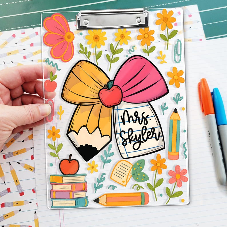 Personalized Teacher Appreciation Gift, Custom Pencil Floral Teacher Clipboard, End Of Year Gift, Back To School Teacher School Supplies