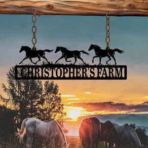 Personalized Horse Ranch Sign,Metal Horse Farm Sign, Outdoor Ranch Name Decor,Horse Farm Name Sign,Running Horses Metal Sign