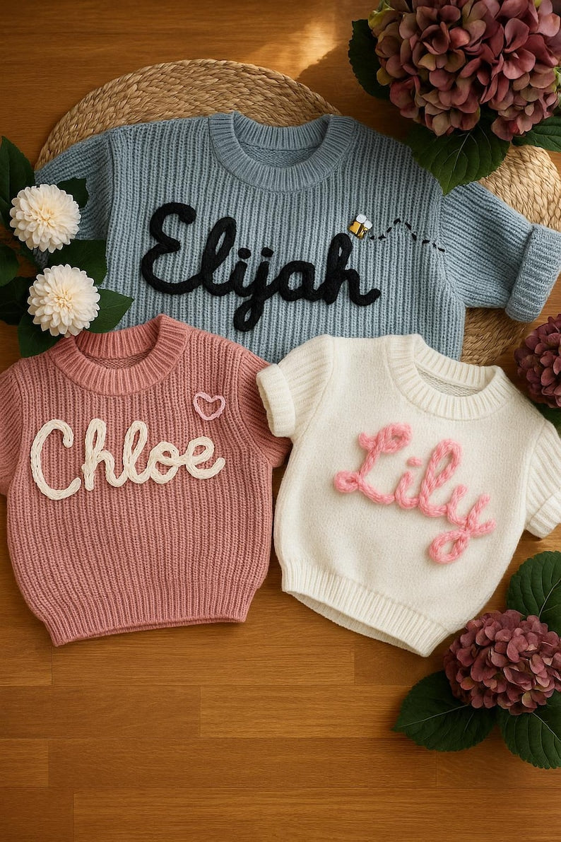 Embroidered Custom Name Baby Sweater: Personalised Keepsake Personalised Baby Sweater | Custom Keepsake | Baby Toddler Sweater | Baby Gift