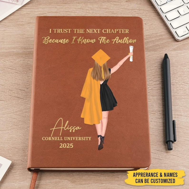 I Trust The Next Chapter - Family Personalized Custom Leather Journal - Graduation Gift For Family Members, Siblings, Brothers, Sisters