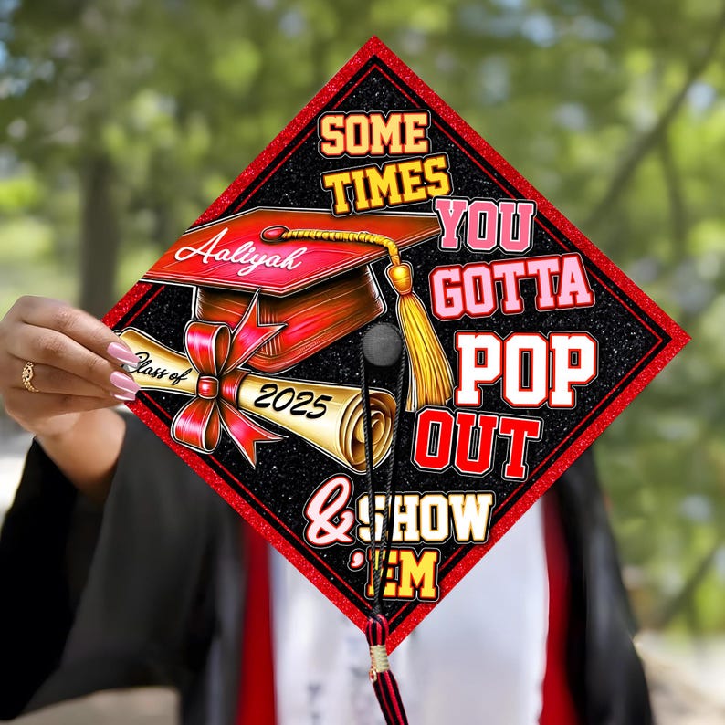 Top Out Cap Custom Pop Out & Show Em Graduation Cap Topper, Custom Black Girl Grad ...