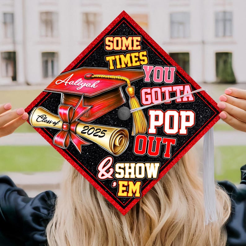 Custom Pop Out & Show Em Graduation Cap Topper, Custom Black Girl Grad Cap, African American Grad 2025, Pop Out Sorority Graduation Gift