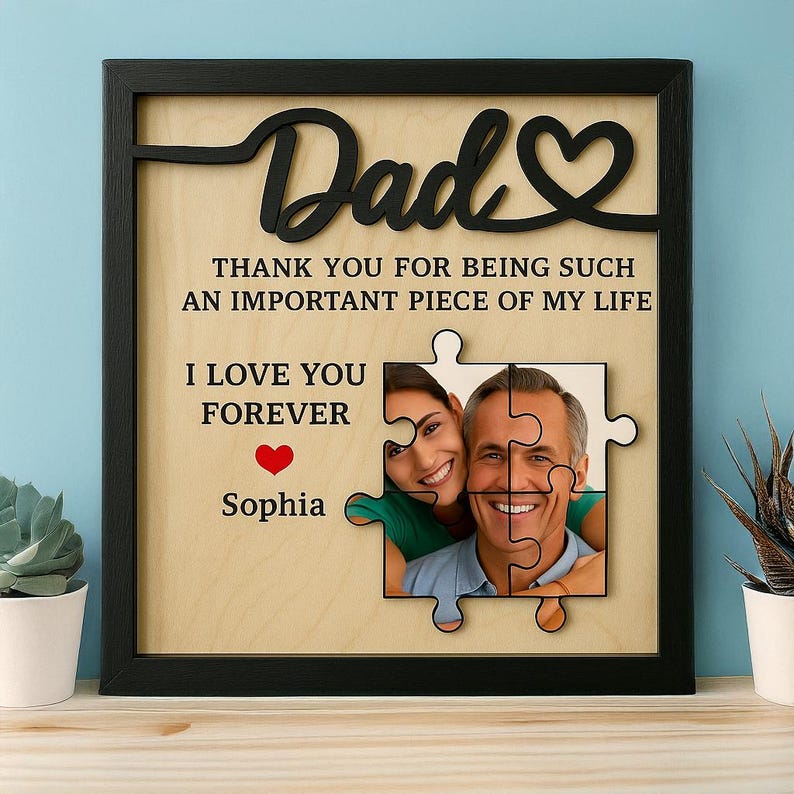 Personalized Puzzle Frame Gift for Dad with Photo | Custom Wooden Sign Father s Day Gift for Dad, Grandpa, Husband