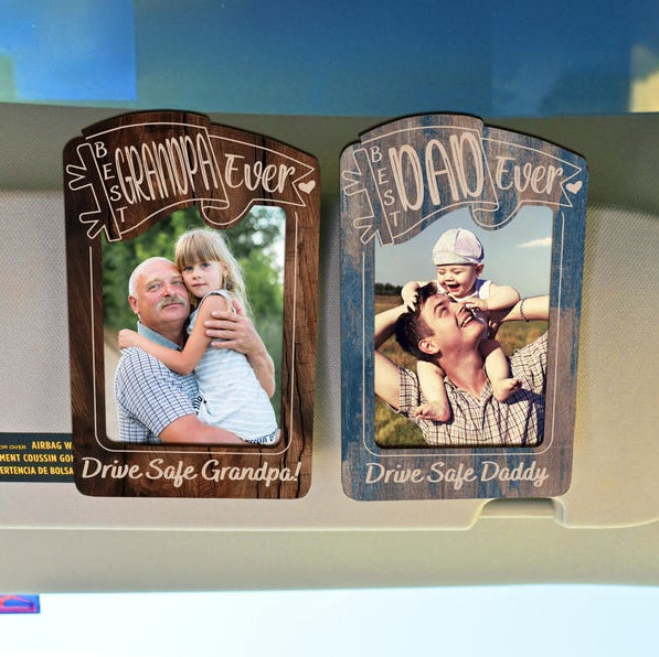 Personalized Father's Day Gift, Picture Frame for Dad Gift, Custom Photo Car Visor, Photo Clip for Car Gift For Dad, Drive Safe Visor Clip