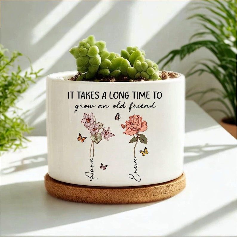 Personalized Friendship Floral Ceramic Vase, Custom Best Friend Birth Month Flower Vase, Friendship Gifts, Besties Gift, Best Friend Gift