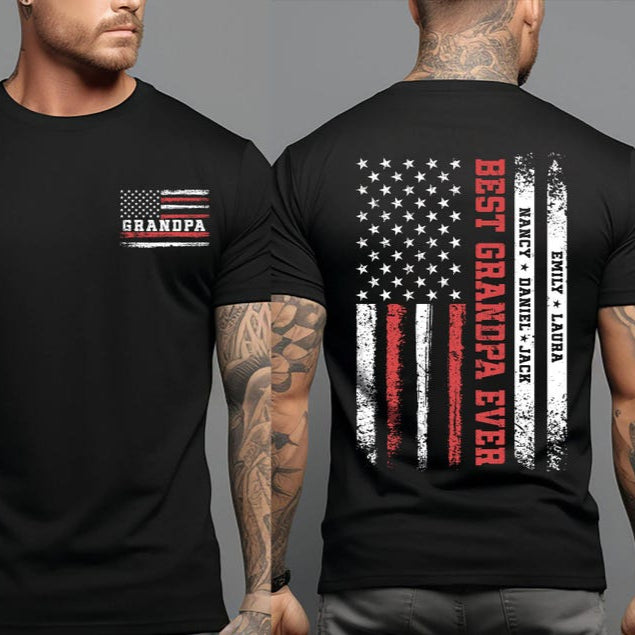 Personalized Grandpa Shirt, Custom Papa Shirt with Kids Name, Fathers Day Gift for Grandpa from Grandkids, Grandpa Flag Shirt, New Papa Gift
