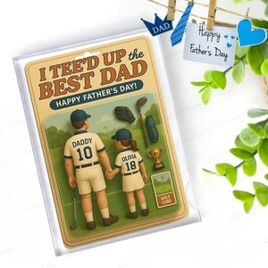 Custom Teed Up the Best Dad By Par Golf Figure 2D Acrylic Block Plaque, Fathers Day Gift for Sport Golf Coach Dad, Gift for Husband, Grandpa