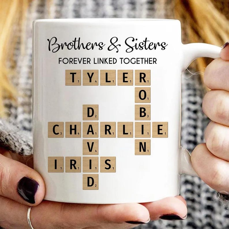 Brothers & Sisters Forever Linked Together Mug, Family Coffee Mug, Crossword Puzzle Art Mug, Gift For Brothers, Sisters Gift, Christmas Gift