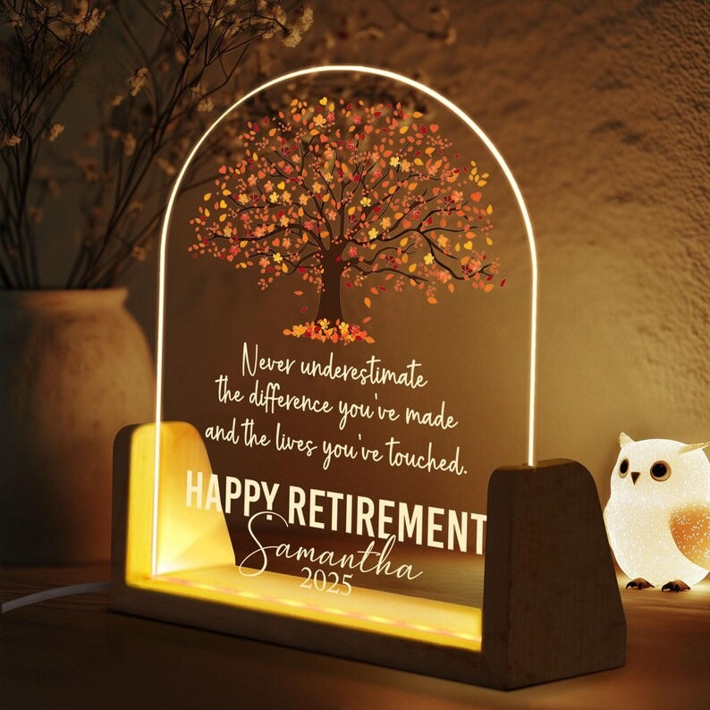 Personalized Retirement Gifts, Happy Retirement Appreciation Gift, Retirement Night Light, Retirement Keepsake, Tree of life Retirement Gift