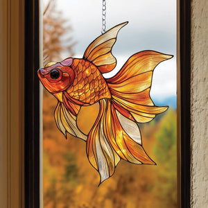 Acrylic Goldfish Window Suncatcher, Faux Stained Glass Fish Decor for Mom, Summer Kitchen, Garden Decor, Marine Accent Home Decor