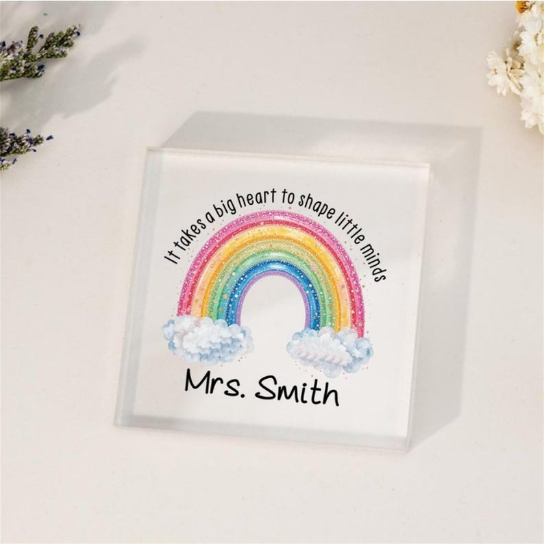 Personalized Teacher Gift,Teacher Desk Name Plate,Teacher Acrylic Plaque,Rainbow Teacher,Teacher Sign, Personalized Teacher Desk Name Plate